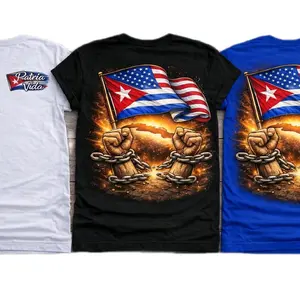 *****The overall design is in the back of the shirt. the white shirt is showing the front ××××××Cuba Libre Freedom Shirt - Patria Vida Design with Cuban and American Flags on Black, White, and Blue Options