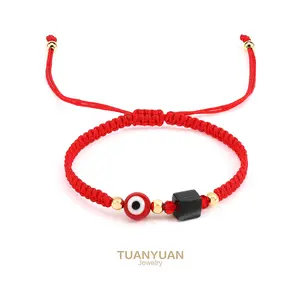 TUANYUAN Evil Eye Red String Bracelet with Black Agate-Handwoven Adjustable Lucky Protection Inspired JewelryGift