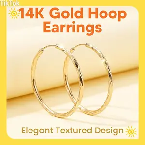 14K Gold Plated Twisted Hoop Earrings, 4.2cm (1.65") Height, 4mm Thick, Sparkle Diamond Cut Hoop Earrings, Hypoallergenic Lightweight Jewelry for Women,Perfect Gift for Her