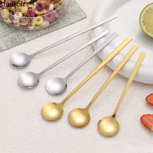 Set of 3 Stainless Steel Small Round Spoons — Long-Handled Coffee Stirrers, Stylish Dessert Spoons, Bird's Nest Spoons, and Mug Spoons