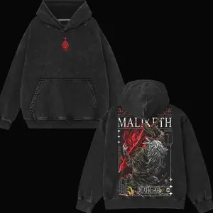 Superstyle The Black Blade "Maliketh" - Elden Ring Game Edition Double Printed Oversize Lightweight Acid Washed Tee Hoodie Sweater TV Series Graphic Design Top Cotton Streetwear Game T-Shirt Crewneck Clothes Menswear Womenswear AXD