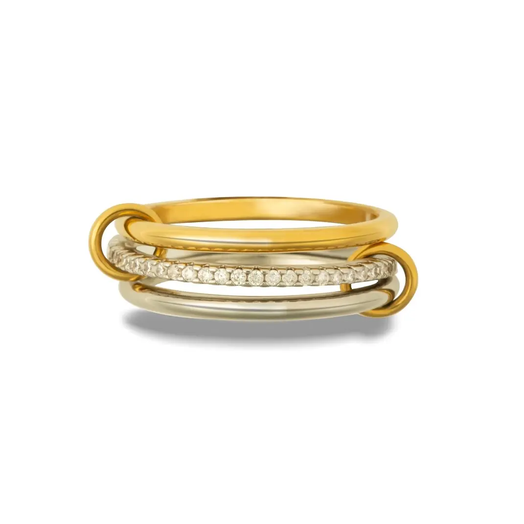 Stackable Rings for Women - Multicolored Connected Ring Set, Gold Silver Multi-Link Ring, Stackable Cubic Zirconia Rings Set