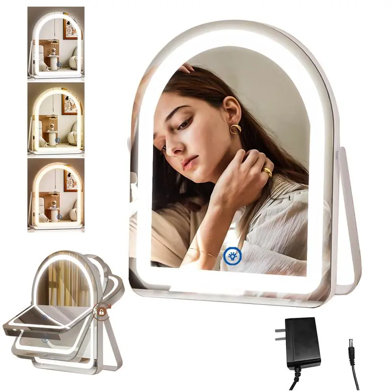 New Vanity Mirror with Lights, 11"× 14" Arched LED Makeup Mirror, Lighted Makeup Mirror with Lights, Smart Touch Control Dimmable 3 Modes Light 360°Rotation White Does not apply
