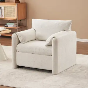 002 Fixed-Modern Accent Chair Single Seater - Plush Chenille Lounge Chair with High-Resilience Cushion, Compact Reading Chair for Living Room, Bedroom, Dorm Room & Apartment-Armchair Ivory