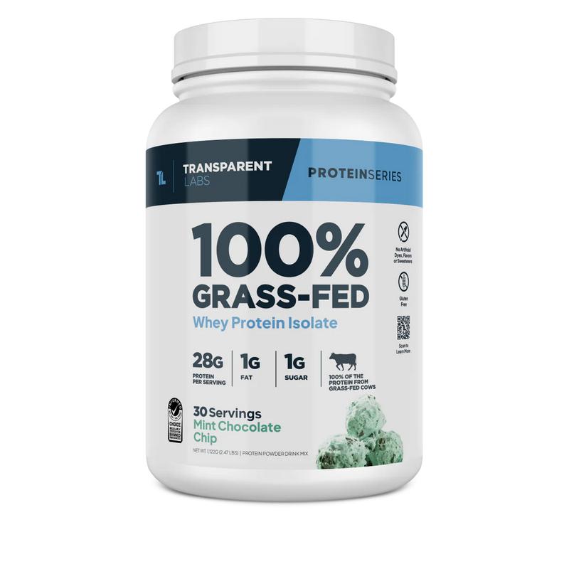 Transparent Labs Grass-Fed Whey Protein Isolate — 28g Protein, Clean Ingredients (30 Servings)