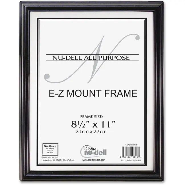 Glolite Nu-Dell NUD10570 8½x11 inch Plastic Rectangle EZ Mount Flat Framed Document Frame - Plastic Face, Black-Silver, Easy Load, Vertical or Horizontal Display, Ideal for Recognitions, Home Decor