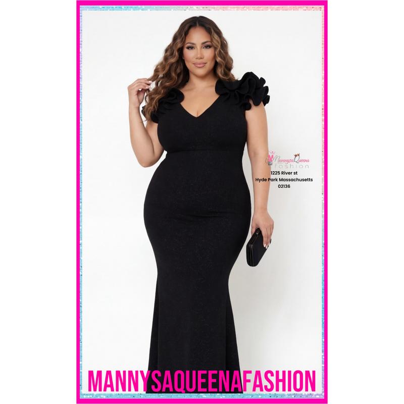 Glittered Ruffle Black Dress