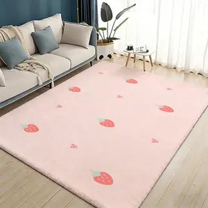 Anime Cute Strawberry Fun Floor Mat Flannel Rugs Soft Warmth Floor Mat Thickened Non-Slip for Room Home Decor Door Mat Strong Water Absorption Upgraded Anti-Slip Backing Easy to Clean Absorbent Rug