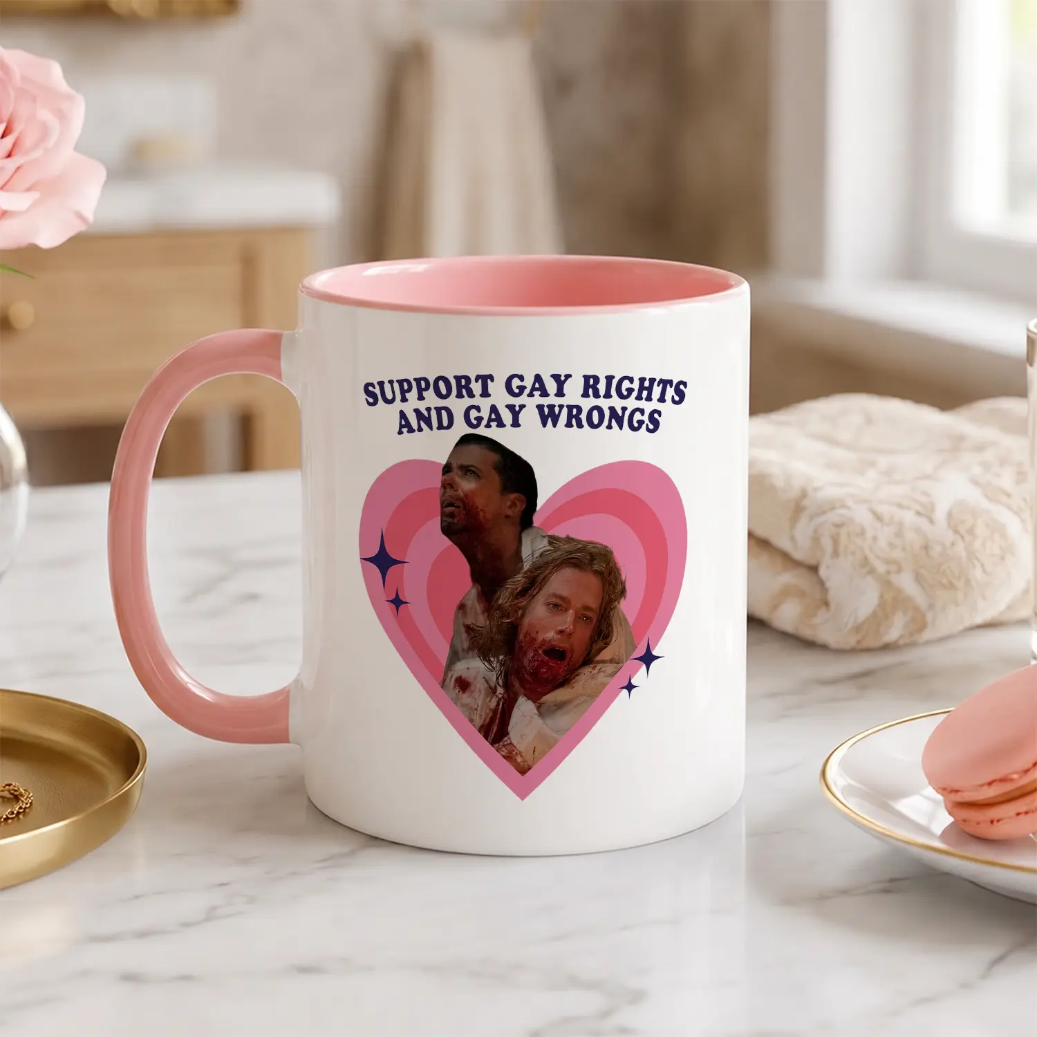 Lestat and Louis support gay rights and gay wrong retro heart Accent Coffee Mug (11oz, 15oz), IWTV 2022 Mug