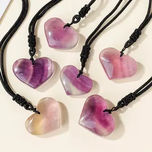 Fluorite Heart Pendant Necklace Natural Healing Crystal Gorgeous Stone Gemstone Jewelry Energy Love Girlfriend Boyfriend Souvenir Valentine Anniversary New Year Christmas Halloween Birthday Gift