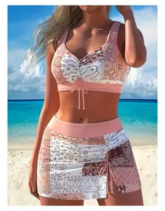 Tankini Swimsuit for Women High Waisted - Quick Dry Two Piece Swimsuit Set - European American Style Beach Bathing Suit - Skirtini Swimwear with Tank Top