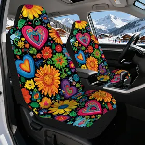 2pcs, Car Front Seat Covers, Stylish Design with Vibrant Hearts and Blooms Pattern, Fits Most Vehicles, Durable Fabric, Machine Washable, Universal Fit for Cars, Trucks, SUVs, and Vans, Car Lover Accessorie