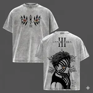 Akaza Upper Rank 3 Graphic Tee, Vintage Washed Oversized Shirt, Manga Villain Demon Slayer Cotton T-Shirt