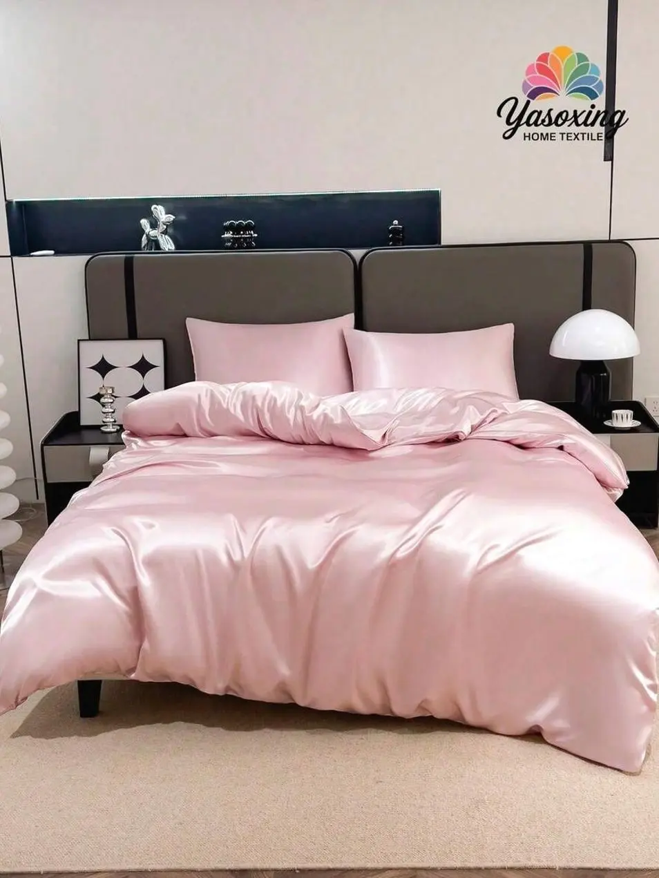 3PCS Black Satin Duvet Cover Set, Luxury Silky Bedding, Soft Breathable Hotel Style Quilt Cover with 2 Pillowcases, No Insert