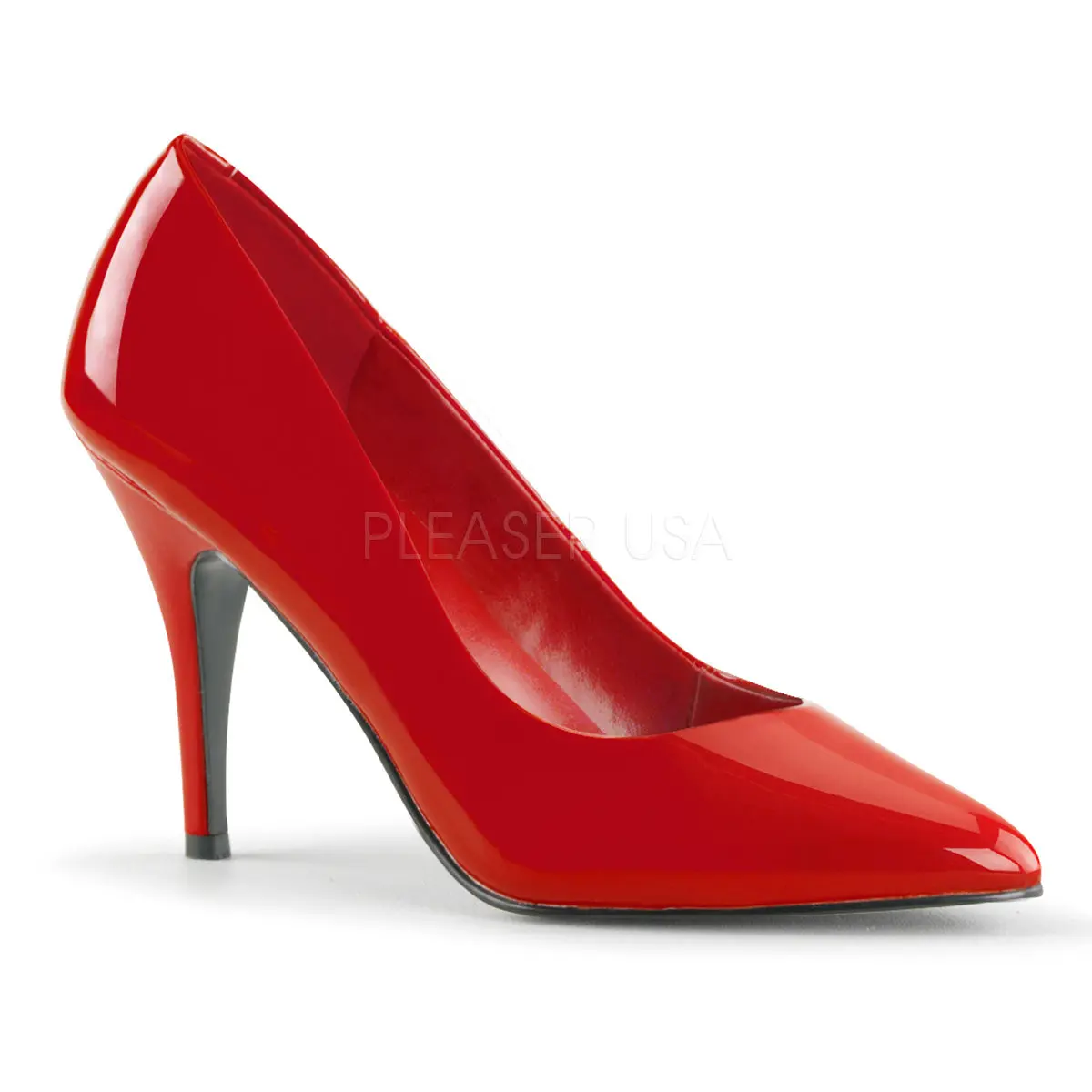 Women's Pointed Toe Red Patent Leather Pump Stiletto Heels - VANITY-420 Pleaser Shoe, 4 in Elegant Classy Fashion Footwear, Stylish, Runs Small, High Heel, Heeled, Synthetic, High Heels, Classic