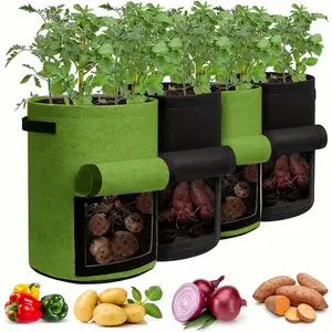 4 Pack 10 gallon Reusable Plant Grow Bags, Planter Pot with Handles and Harvest Window for Potato Tomato and Vegetables,Healthier Roots, Bigger Harvest!