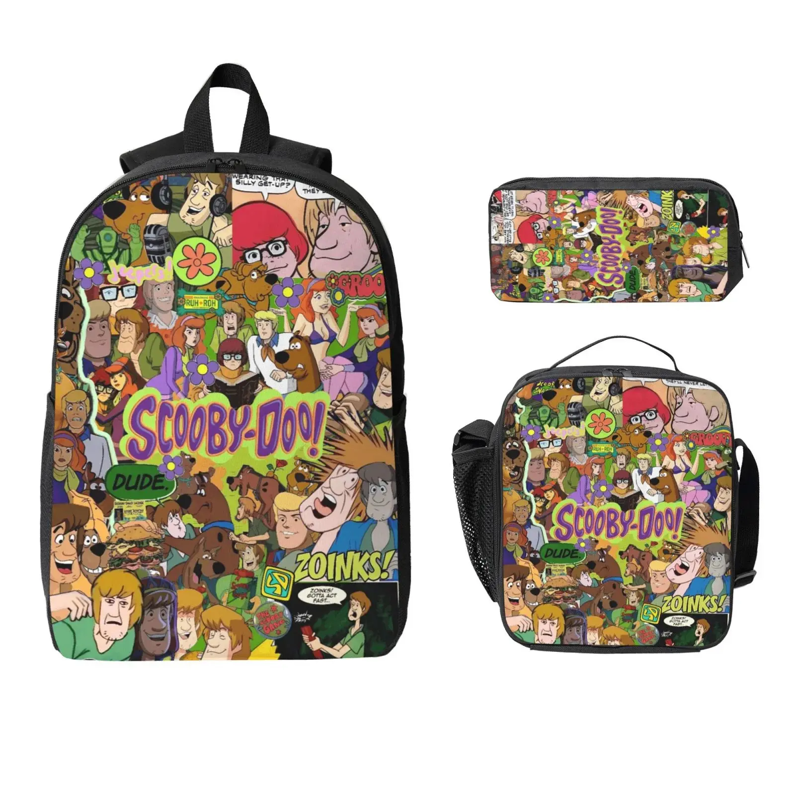 Scooby-Doo Vibrant 3-Piece High-Capacity Backpack Set for Fans - School & Office Work Use, Includes Breathable Back Panel Bookbag, Lunch Box, Pencil Case, Ideal for Holidays, Birthdays
