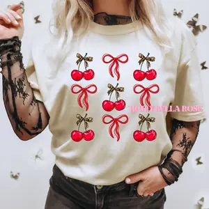 Cherries and leopard bows shirt, comfort colors