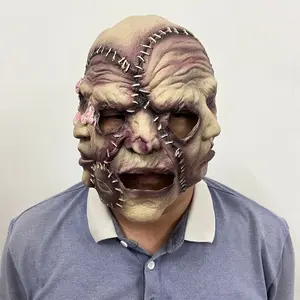 Halloween Three-Sided Human Face Mask Latex Material Party Horror Stitched Human Face Mask Role Play Costume Ghost Face Scream
