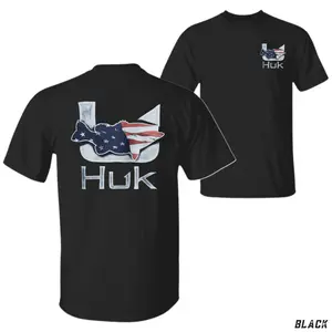 Huk Fishing Patriotic T-Shirt, USA Flag Fish Graphic Tee, High Performance Angler Shirt for Men & Women, Offshore Sports Apparel, Independence Day Gift, Fishing Gear