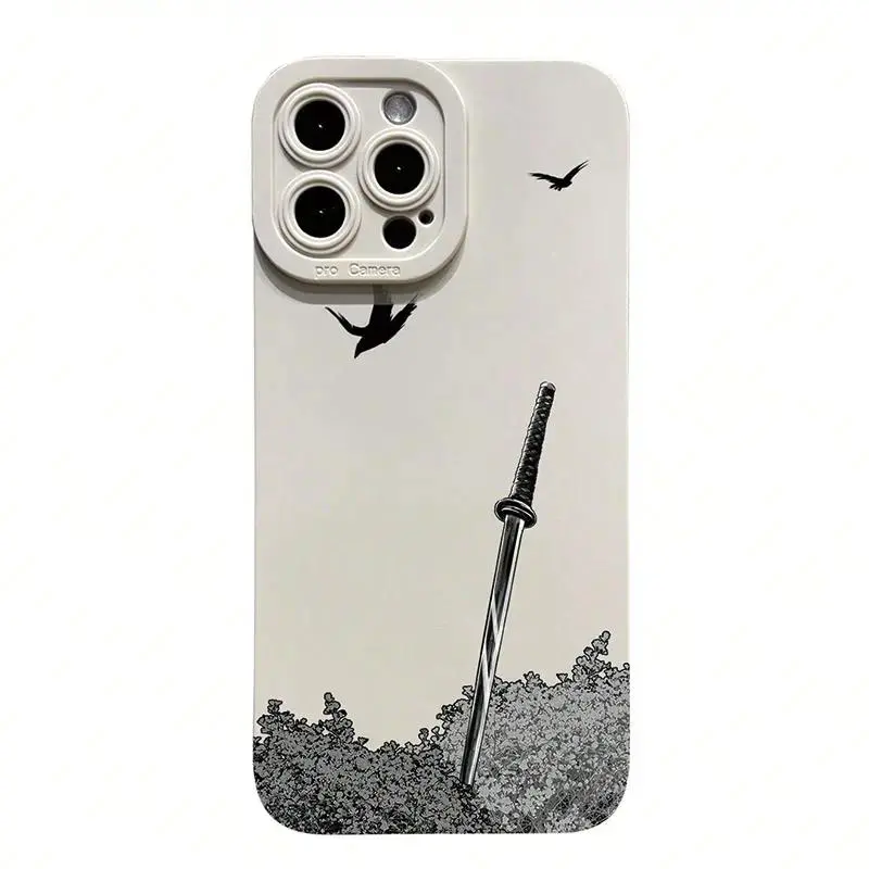 Vintage Sword Pattern Handheld Cellphone Case, TPU Soft Shell Transparent Anti-Drop Shockproof Total Protective Accessory with Durable Screen Protector for Mobile Devices