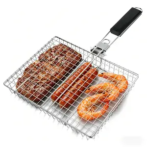 summerwins Rectangular Carbon Steel Outdoor BBQ Grill Net - Single Sheet Grid Rack with Handle, Thick, Durable, Easy-to-Use Barbecue Utensils for Outdoor Cooking, Grilling (Home & Festive Supplies),summerwins