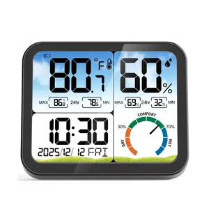 Digital Indoor Room Thermometer - 5.8''  Display Temperature Humidity Sensor with Accurate Temp Humidity Gauge , Calibration, Max & Min Records, Comfort, Backlit, Date & Clock