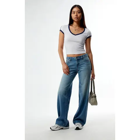 Pacsun Women's Zoe Low Rise Girlfriend Jeans Medium Blue