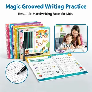 FaddishDeals Reusable Grooved Handwriting Workbook Set (6 Books) - Early Elementary School Supplies, Math/Words/Drawing Learning Materials, Kids' Lettering Spiral Notebook Gift