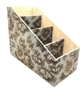 Fabric-Covered Divided Storage Tiered Organizer Box for Desktop or Tabletop, Vintage Victorian Wallpaper