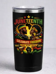 Juneteenth African Freedom Celebration Stainless Steel Insulated Portable Tumbler - Leak-Proof Lid Water Bottle for Kitchen Use