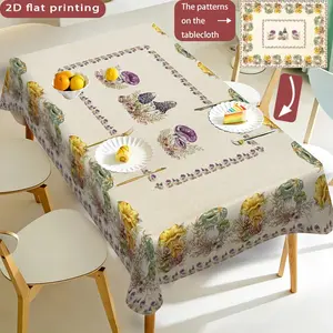 Mushroom Pattern Tablecloth, Polyester Fabric, Washable, Ideal for Kitchen Dining, Outdoor Activities, Picnic Camping