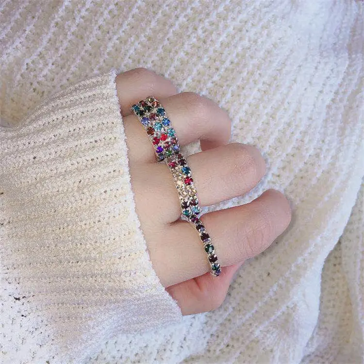 3Pcs/Set Ladies' Rhinestone Elastic Ring Combination Set Fashionable  And Shiny Ring