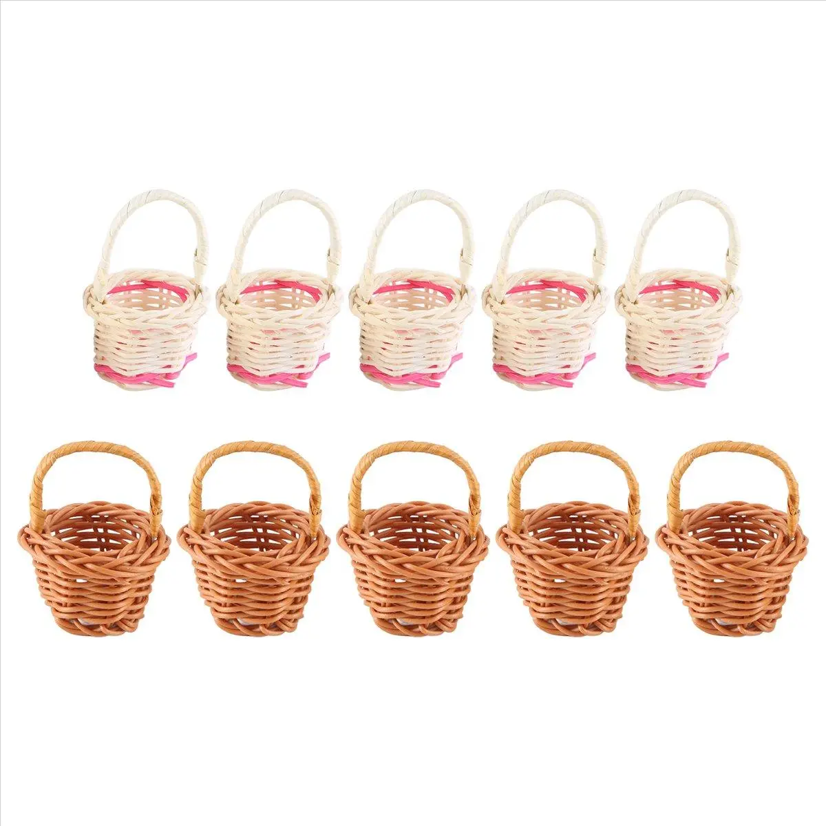10Pcs Basket Mini Woven Baskets with Handles Plant Pots Containers Sundries Makeup Organizer for Tiny Baskets Photo Prop
