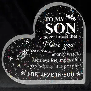 Heart Shaped, Creative Letter Pattern Ornament, Acrylic Plaque Sign, Home Decor for Living Room Bedroom, Gift for Son, Birthday Gift for Son