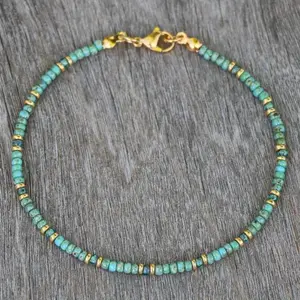 1pc Bohemian Vintage Turquoise Beaded Ankle Chain for Women - Stone Material, Daily Wear Accessory, All-Season Versatile Jewelry