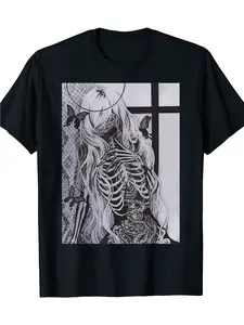 A Trendy Unisex T-Shirt Featuring a Gothic Aesthetic, Perfect for Both Men And Women.This Comfortable Crew Neck Shirt Is Soft, Breathable, And Machine Washable, Making It an Ideal Gift for Horror And Dark Art Enthusiasts
