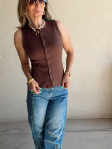 Whitney Ribbed Sleeveless Tank in Chocolate