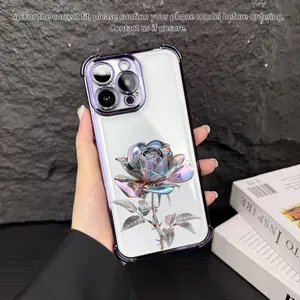 Exquisite Purple Rose Anti Drop Phone Case, Airbag Protection, Skin friendly TPU Material, Suitable for iPhone 17 Pro Max 16 Pro Max 15 Pro 14 13 12 11 and Samsung Galaxy S25 S24 S23 Series Women's Phone Cases.A107