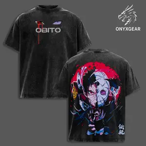 Obito & Rin Naruto Oversized Vintage Washed Anime T-Shirt Retro Tragic Love Graphic Tee Classic Ninja Streetwear Top for Anime Fans