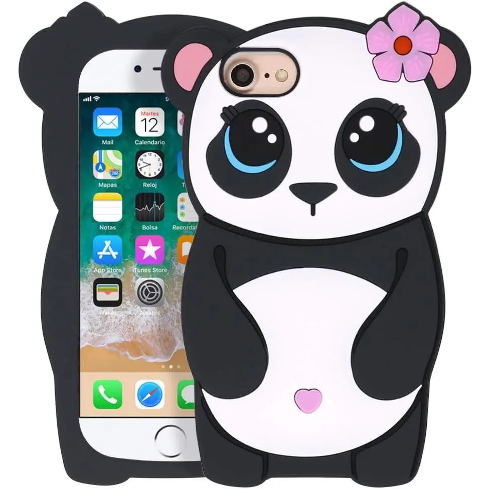 Cute iPhone SE 2022 / SE 2020 /7 / 8 / 6 /6s Case,  Panda Girl Funny 3D Cartoon Animals Soft Silicone Shockproof Case Cover