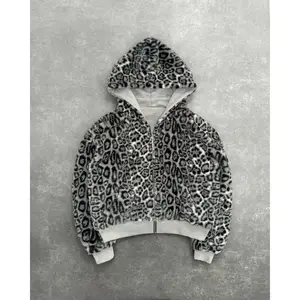 New Two-sided Clothing Retro Leopard Print Fashionable Loose Zipper Hoodie Men Street Hip-hop Casual Sweatshirt Women