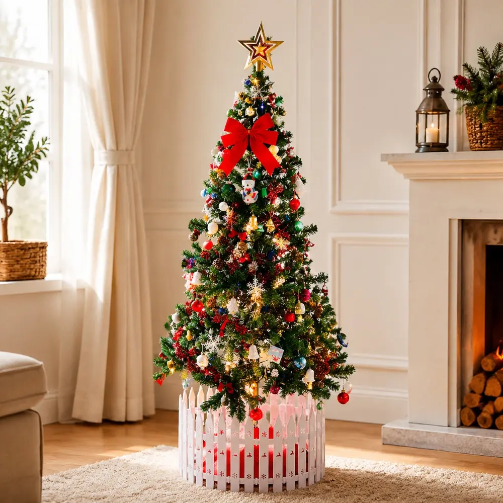 Littleox 5ft artificial Christmas tree with LED energy-saving lights, including 109 pendant tree skirts and guardrails