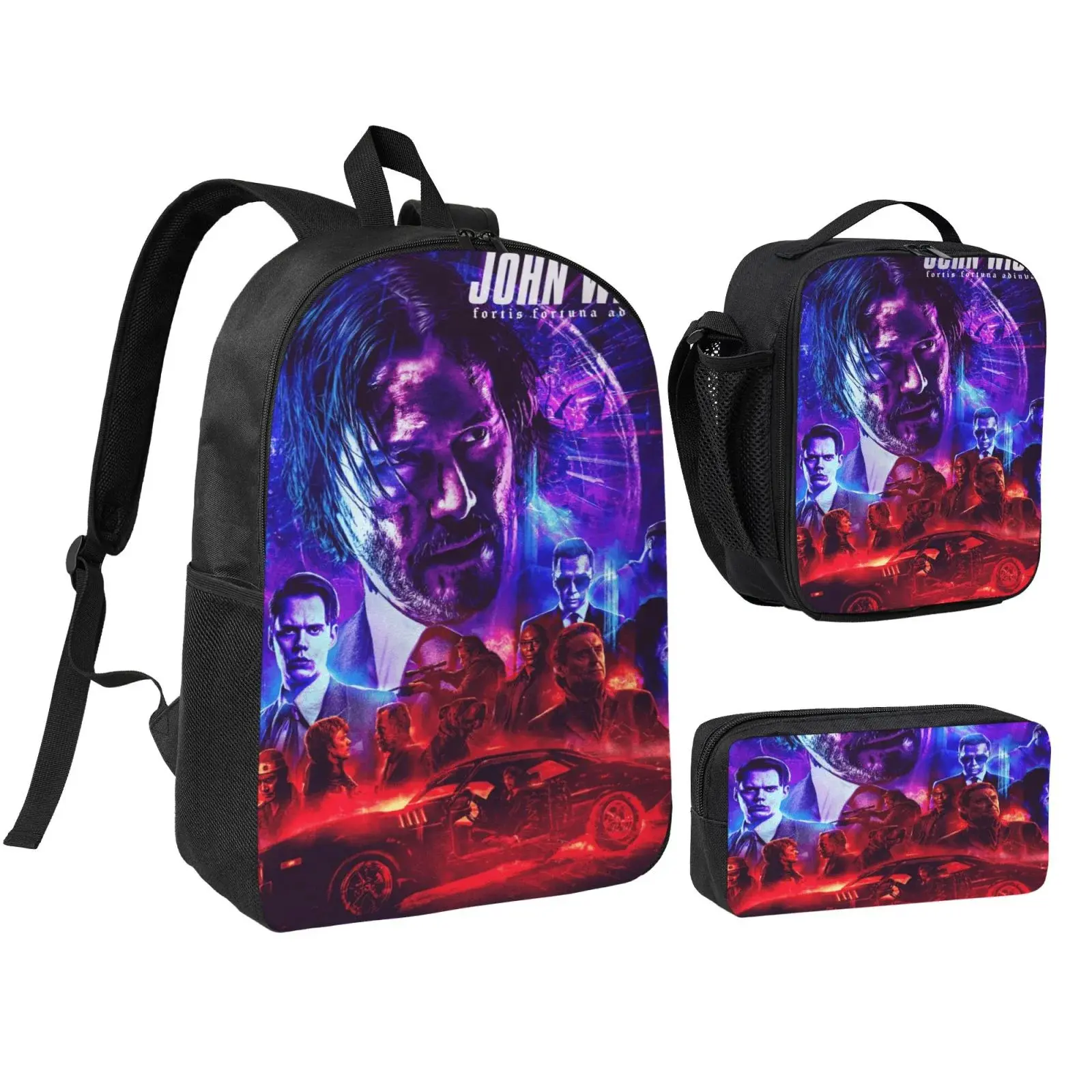 John wick Three piece backpack set young backpack combination backpack lunch bag pencil case