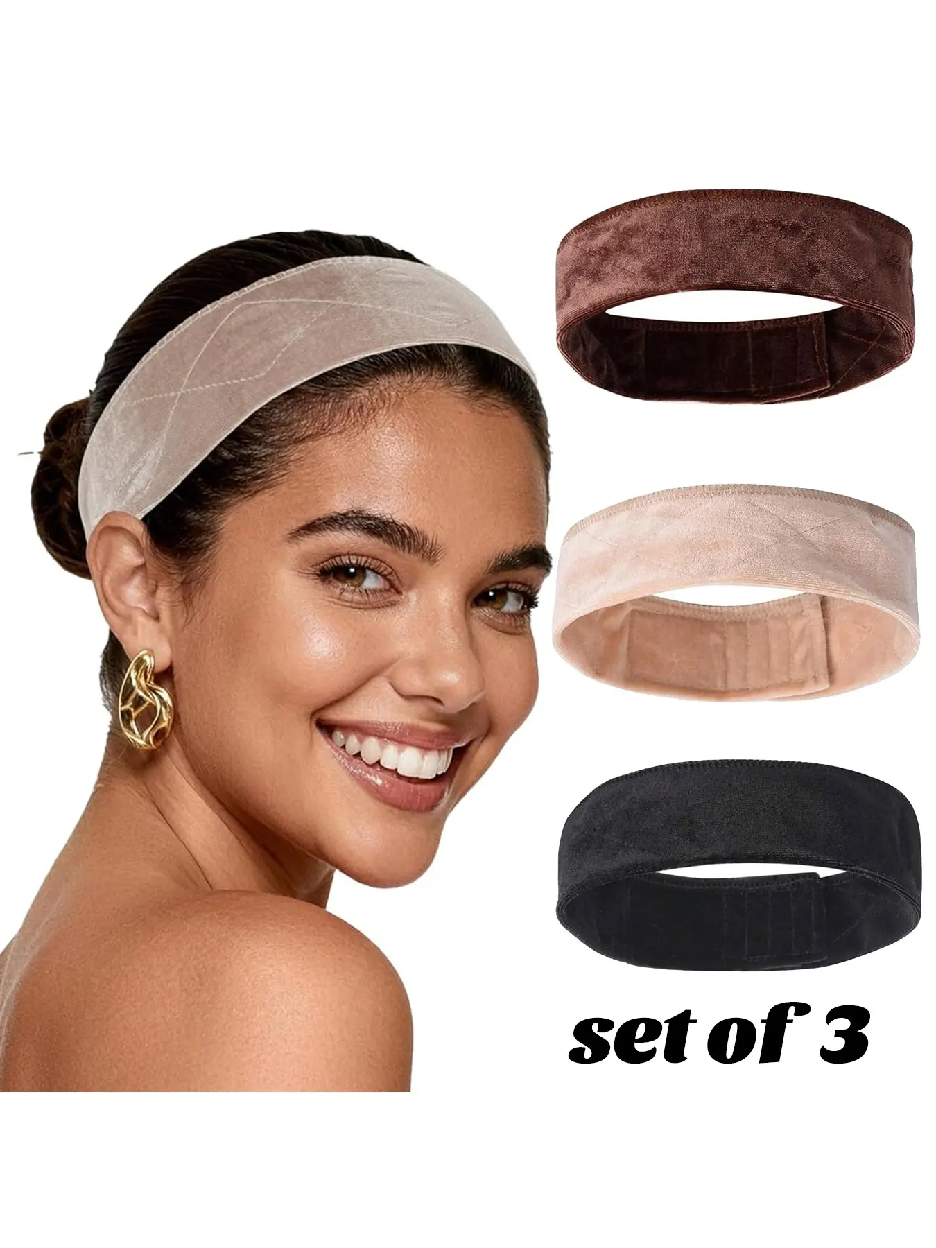 3Pcs Wig Grip Band For Women, Headbands for wigs, Adjustable Velvet Non Slip Wig Band, No Glue Secure Fit For Wigs, Comfort Headband Prevents Slipping Hairpieces, Fit Most Heads, for workouts, makeup sessions, cosplay