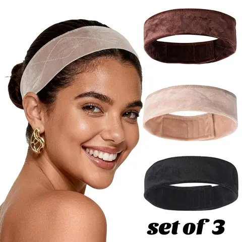 3-Pack Wig Grip Band for Women, Adjustable Velvet Non-Slip Headband, Glueless Secure Fit for Wigs & Hairpieces, Fits Most Head Sizes, for Workouts, Makeup Sessions, Cosplay, Headbands for Wigs