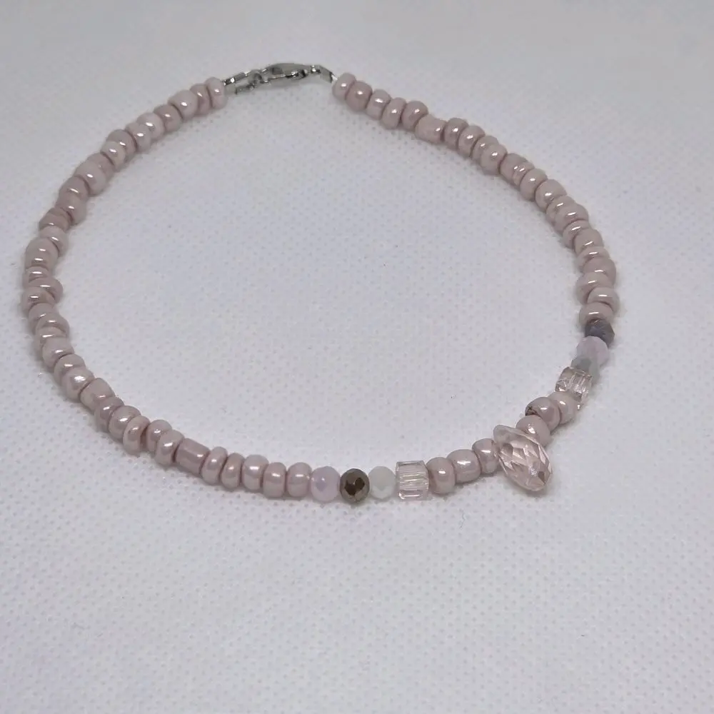 Fairy Blush Removable Anklet with Delicate Beads and Sparkling Centerpiece for Stylish Footwear