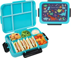 Leakproof Children Lunch Container 5 Compartment Bento Box With Utensils Microwave Safe Dishwasher Safe BPA Free Durable Portable Lunch Box For Kids School Travel Camping Picnic Outdoor Daily Meal Prep