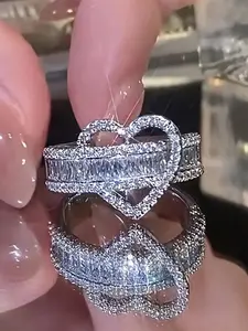 1 PC Gorgeous Cubic Zirconia Inlaid Heart Ring For Women For Wedding Engagement Anniversary Party Jewelry Valentine's Day Gift Cubic Zirconia Rings