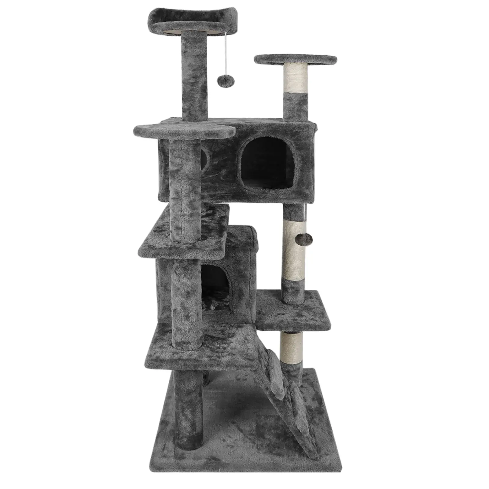 SuperDeal Pets 53-Inch Multi-Level Cat Tree with Natural Sisal Scratcher, Vertical Scratcher, Condo Tower, Playhouse, Cave, Climbing Ladders for Climbing, Playing, Cozy Sleeping - Dark Gray